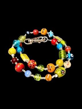 Multi Color Multi Shape Glass Bead Necklace.